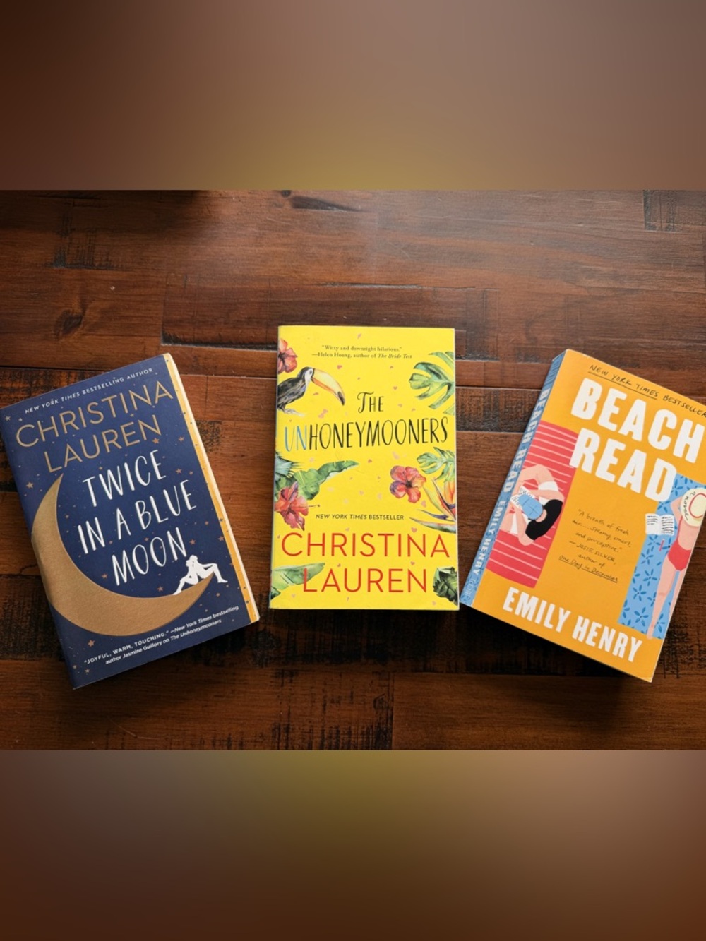 3 Christina Lauren paperbacks- Twice in a Blue Moon, Unhoneymooners & Beach Read